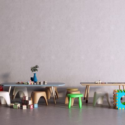 现代儿童桌 玩具 积木 凳子