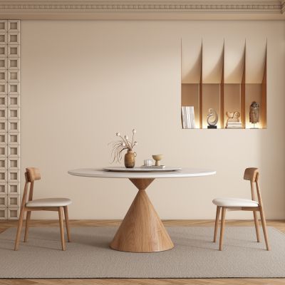 侘寂原木风餐厅圆餐桌椅