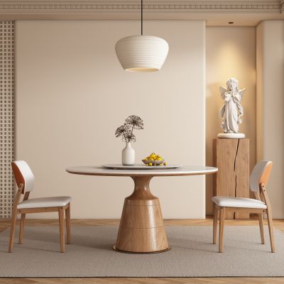 侘寂原木风餐厅圆餐桌椅