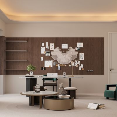 现代开放式书房 写字桌椅