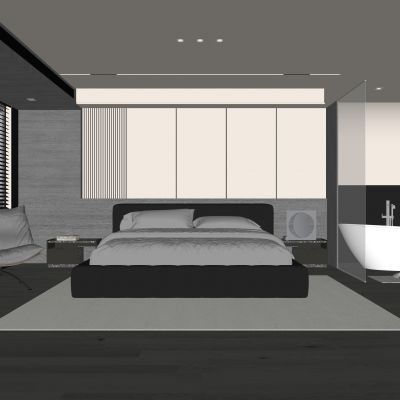 现代卧室 饰品 休闲椅 床头吊灯 无主灯造形吊顶 衣柜