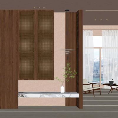 奶油 轻奢 中古风 骨骼线 藤编 入户隔断 玄关