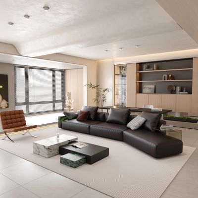 现代简约客餐厅 客房书房一体