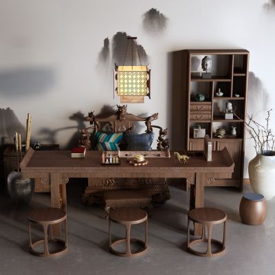 中式书桌 博古架 太师椅 茶桌椅3D模型