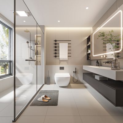 现代卫生间 浴室柜 洗脸盆 镜柜 马桶