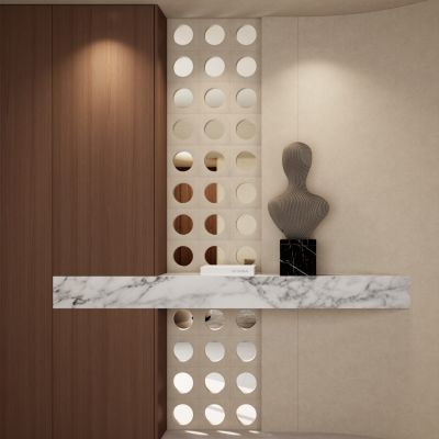 奶油 中古风 轻奢风 水泥砖 弧形 入户隔断 玄关