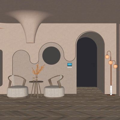 奶油 中古风 轻奢风 火山灯 弧形灯带 壁龛 客厅