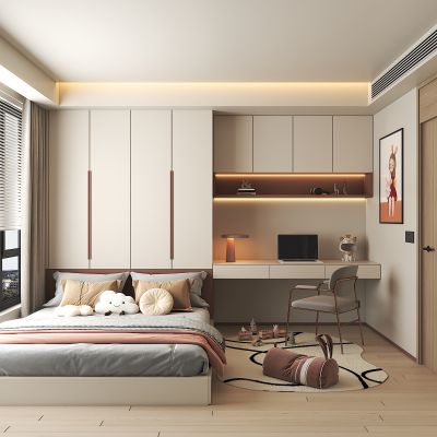 现代儿童榻榻米卧室 书桌椅 书柜