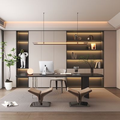 现代简约书房 书柜 书桌椅 