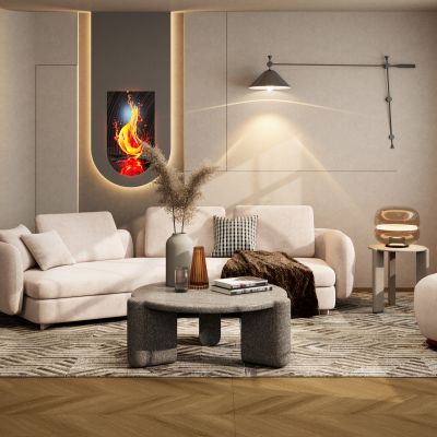 北欧 奶油 轻奢 中古风 圆形悬浮顶 客厅 沙发墙