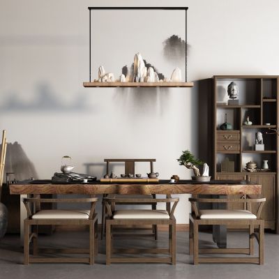 中式茶桌椅 博古架