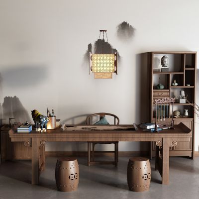 中式茶桌椅 书桌 博古架