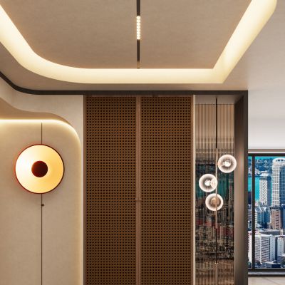 意式 奶油 中古风 藤编 骨骼线 入户 端景 玄关 客厅