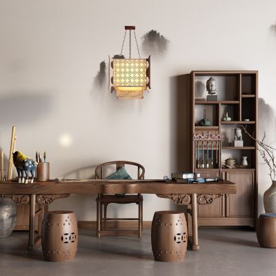 中式茶桌椅 书桌 博古架