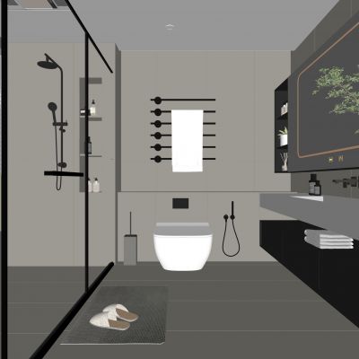 现代卫生间 浴室柜 洗脸盆 镜柜 马桶