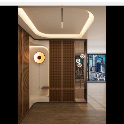 意式 奶油 中古风 藤编 骨骼线 入户 端景 玄关 客厅