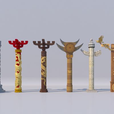 中式盘龙景观柱3D模型