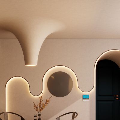 奶油 中古风 轻奢风 火山灯 弧形灯带 壁龛 客厅