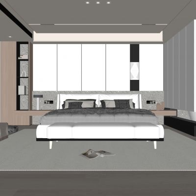 现代卧室 饰品 休闲椅 床头吊灯 无主灯造形吊顶 衣柜