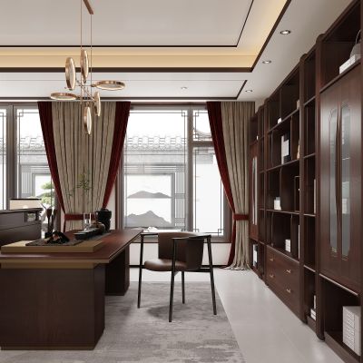 新中式书房 书桌椅 书柜 新中式沙发