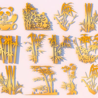 现代墙饰熊猫剪影 竹子剪影