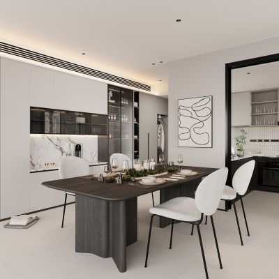 现代餐厅 餐边柜 圆形餐桌椅 酒柜 餐桌