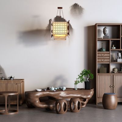 中式根雕茶海 博古架 茶桌椅