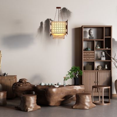 中式根雕茶海 博古架 茶桌椅