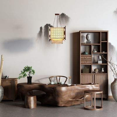 中式根雕茶海 博古架 茶水柜