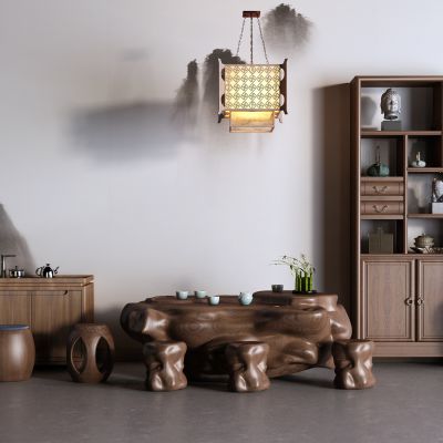 中式茶桌椅 根雕茶海 博古架