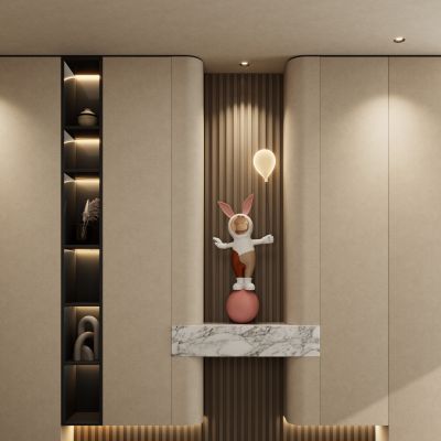  意式 奶油 中古风 格栅造型 无主灯 入户隔断 玄关