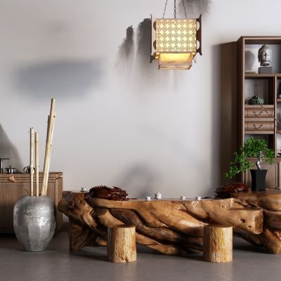 中式博古架 根雕茶海 茶桌椅