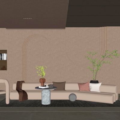 轻法式 奶油 中古风 弧形灯带 无主灯 客厅