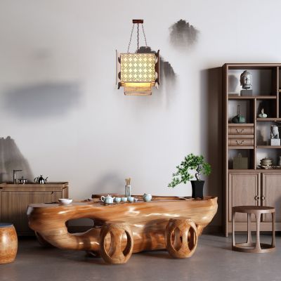 中式茶桌椅 根雕茶海 博古架