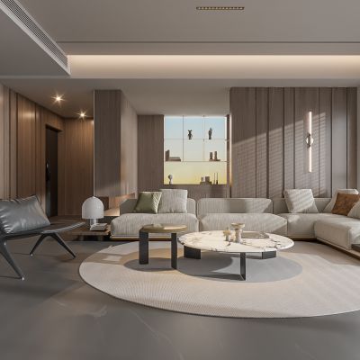 现代客厅 无主灯客厅 沙发组合 茶几组合 饰品摆件
