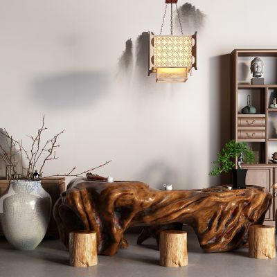 中式博古架 根雕茶海 茶桌椅