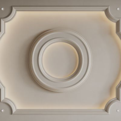 法式天花吊顶 法式灯盘 法式雕花线条