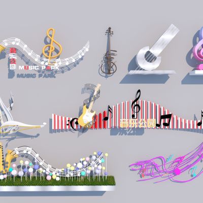 现代吉他 音符五线谱雕塑小品_音乐主题雕塑小品