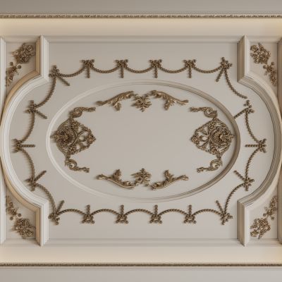 法式天花吊顶 法式灯盘 法式雕花线条