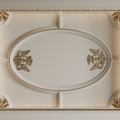 法式天花吊顶 法式灯盘 法式雕花线条