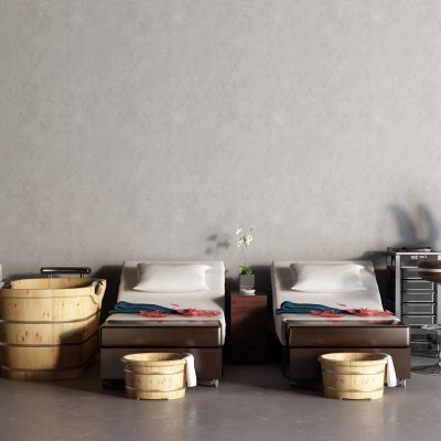 现代美容床 按摩床 小推车 木桶 洗脚盆