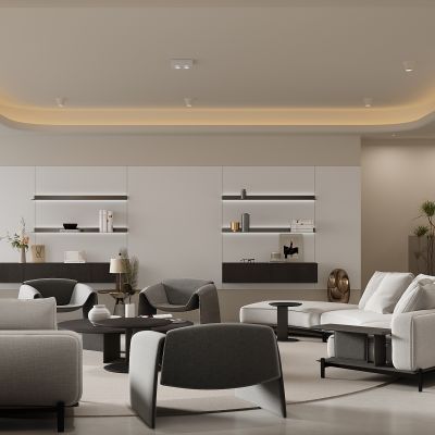 现代横厅客厅 黑白灰客厅 圆形沙发 大平层