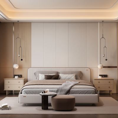 现代家居卧室 双人床 主卧 饰品摆件