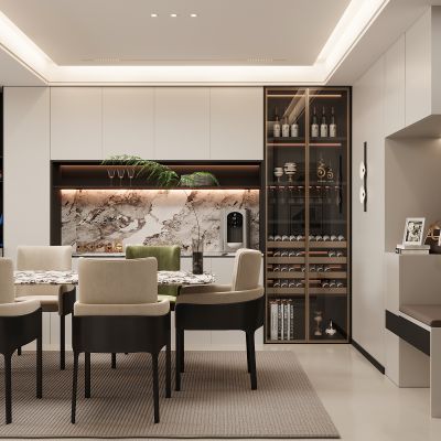 现代餐厅 餐边柜 餐桌椅 酒柜  餐桌