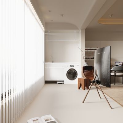 现代生活阳台 洗衣机柜