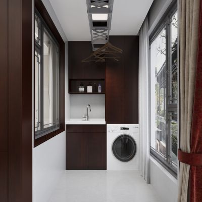 新中式生活阳台 洗衣机柜