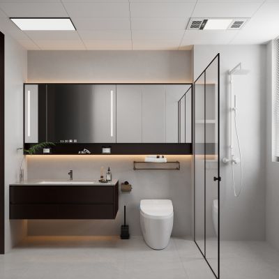 新中式卫生间 浴室柜 马桶 花洒