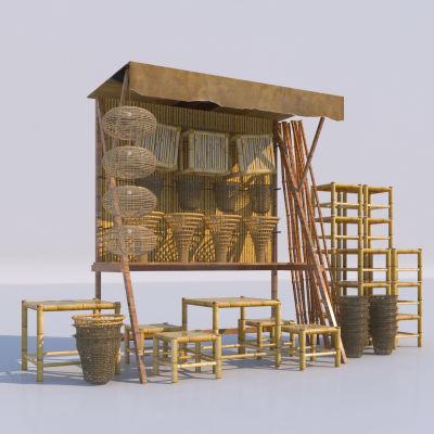 中式竹筐摊位 路边摊