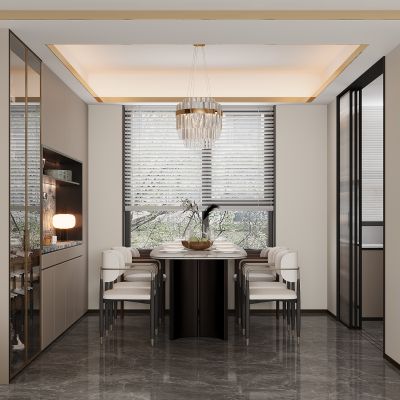 轻奢餐厅 轻奢餐边柜 餐桌椅组合