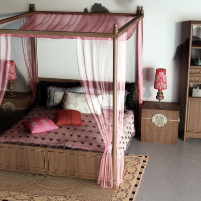 中式蚊帐 红木床